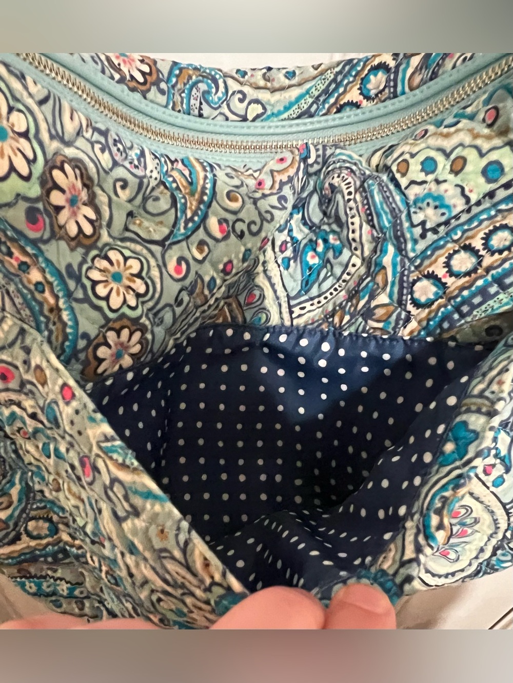 Vera Bradley Carson Shoulder Bag Quilted Daisy Dot Paisley (Retired) Blue Pink - Picture 8 of 16
